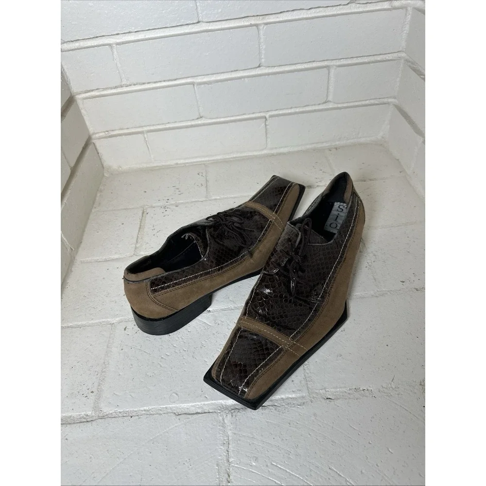 SIO Brown Two Tone Reptile Print Shoes Square Toe Oxford Size‎ 10 P6096BRW